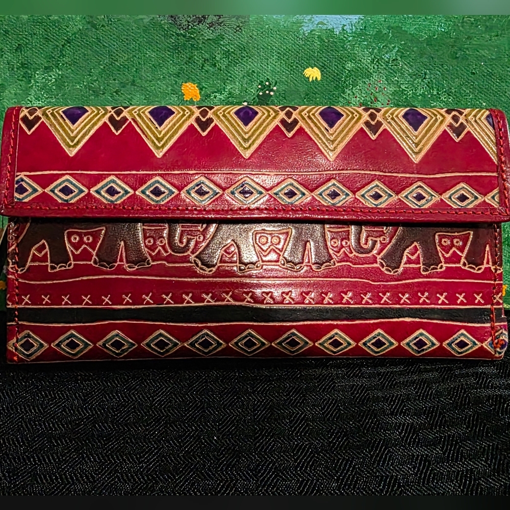 Red and Gold Geometric Clutch with Textured Design